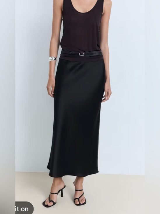 Mango Dresses & Skirts - Mng Black Satin Bias Midi Skirt size XXS